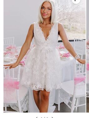 Impressions White Floral Lace V-Neck Mini Dress